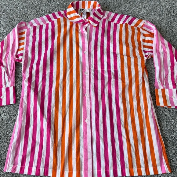 Beach Riot 100% Cotton Alexa Top Buttoned In Sunset Stripes Beach Coverup S/M - Picture 6 of 12